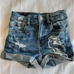 blue ripped american eagle jean shorts